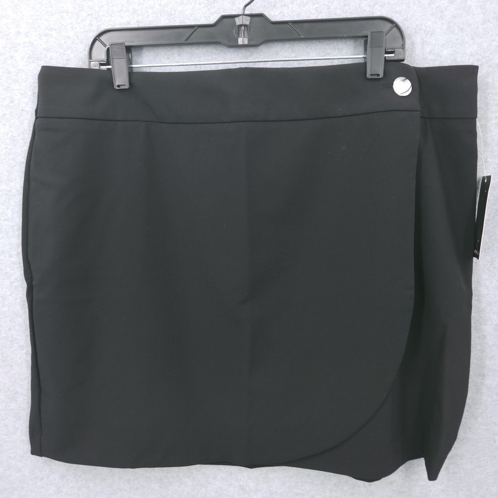 Rafaella Modern Fit Wrap Button Flare Black Skirt Womens Size 16W NWT